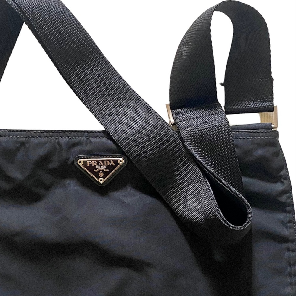 AUTHENTIC PRADA NYLON CROSS-BODY FLAT ZIPPER BAG BLACK, H: 10” X W: 12.25” - Picture 6 of 14